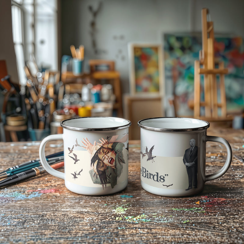 The Birds Enamel Mug • Alfred Hitchcock Vintage Horror Movie Mug • Retro Film Poster Coffee Cup • Classic Cinema Gift