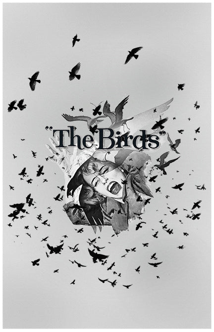 The Birds Minimalist Poster • Alfred Hitchcock Vintage Horror Print • Black & White Wall Art