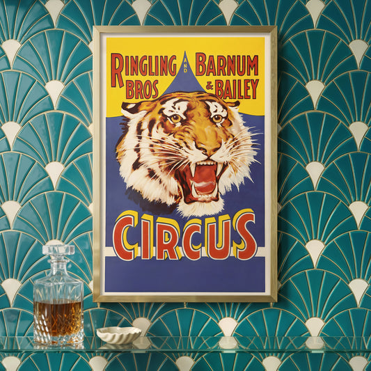 Vintage circus tiger poster print, Ringling Barnum style art, bold carnival wall decor, 11x17