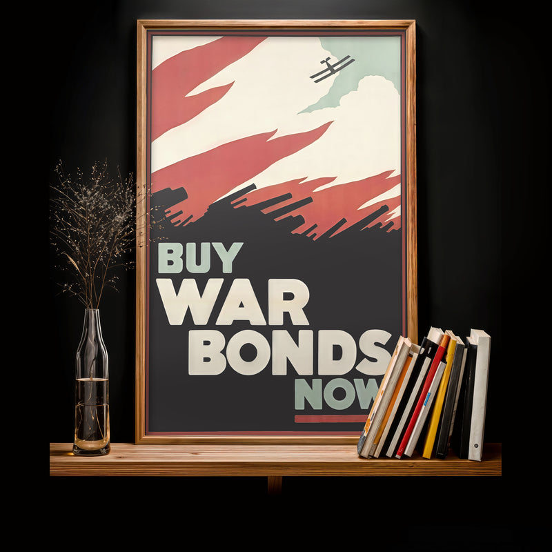 Buy War Bonds poster print, vintage propaganda art, WWII style wall decor