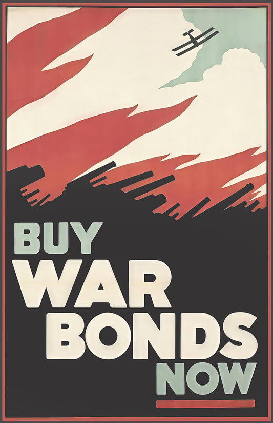 Buy War Bonds poster print, vintage propaganda art, WWII style wall decor