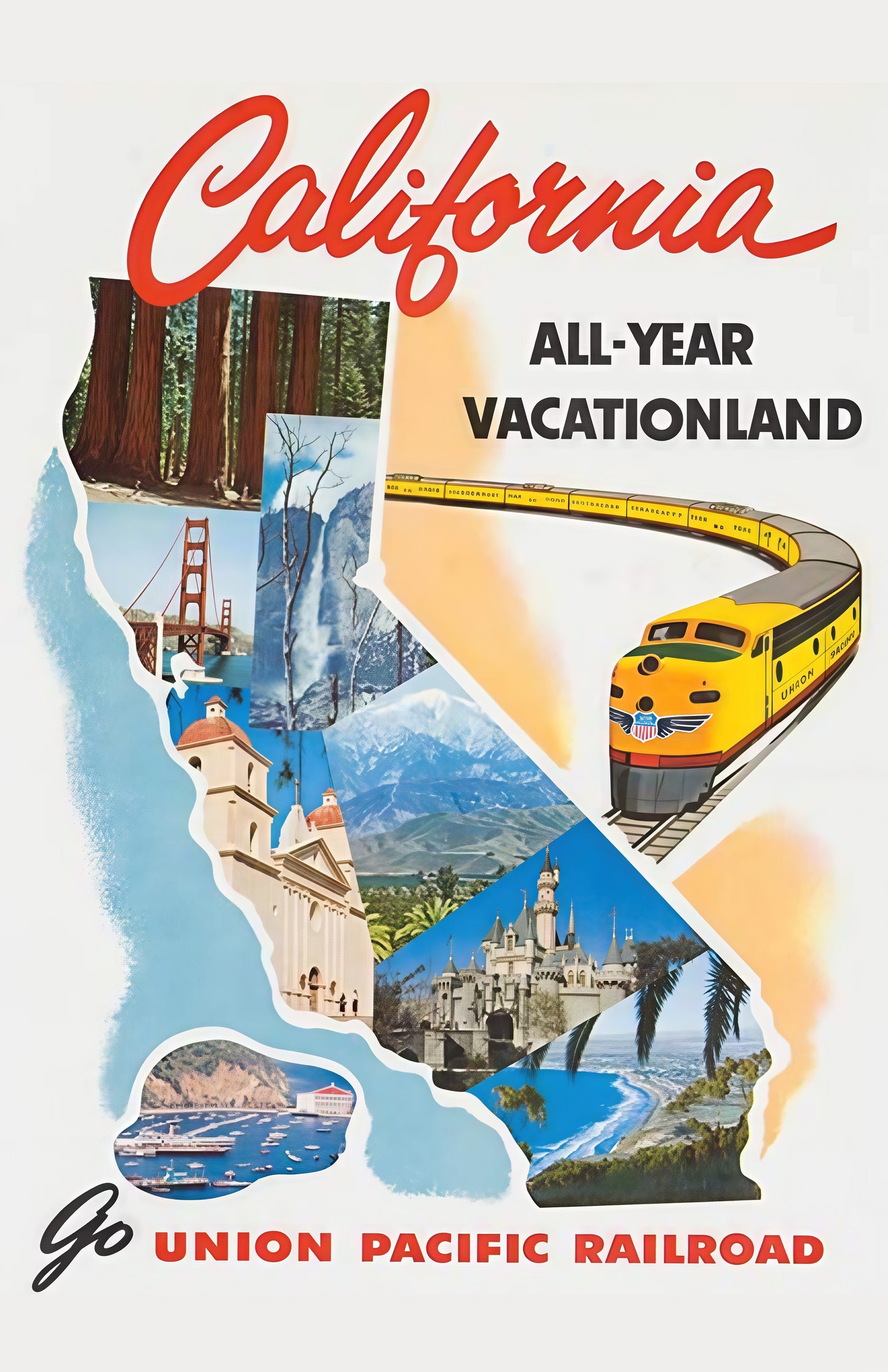 California All-Year Vacationland – Union Pacific Railroad Vintage Travel Poster