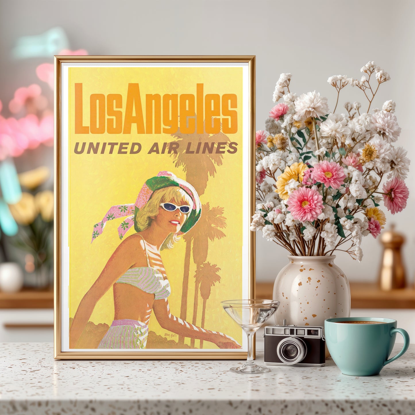 Los Angeles United Air Lines Poster – Vintage California Travel Art Print (Retro 11×17)