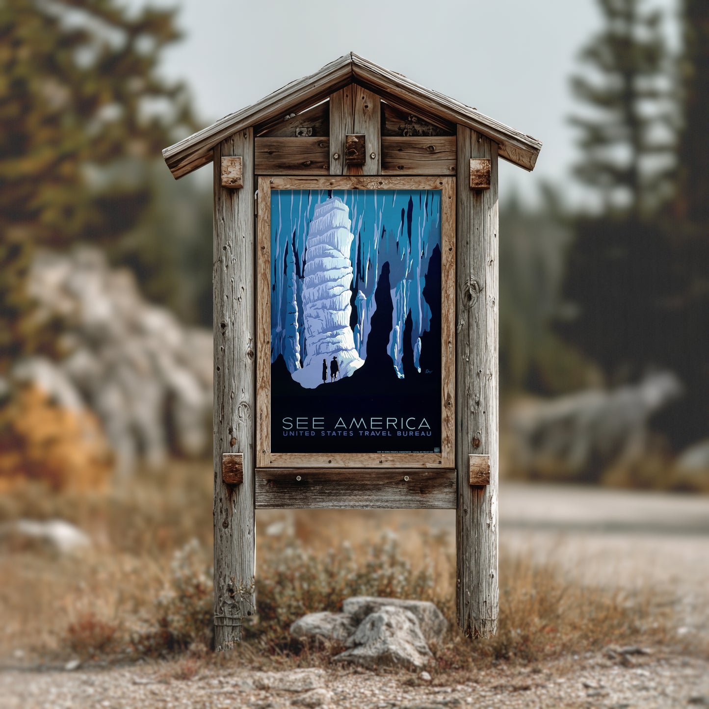 See America WPA Cave Poster • Vintage National Parks Travel Art • Retro WPA Print