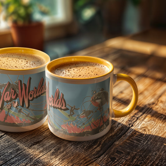 War of the Worlds Ceramic Mug – Retro Sci-Fi Movie Art with Color Handle & Interior