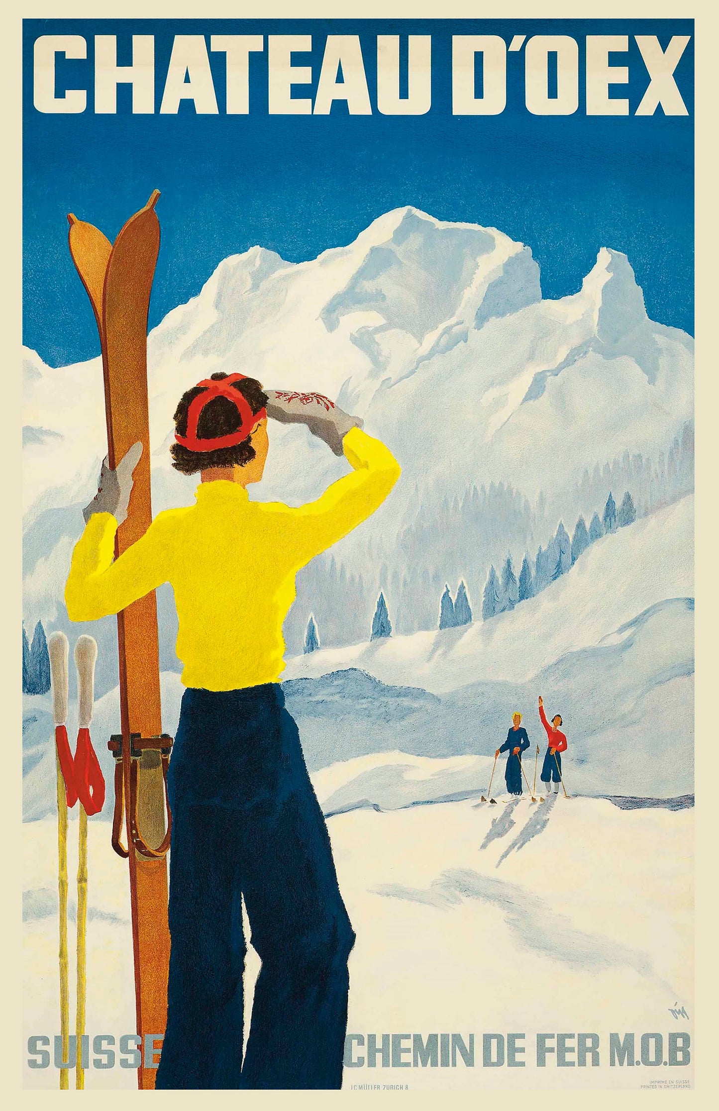 Château d’Oex Winter Ski Poster – Vintage Swiss Alps Travel Art