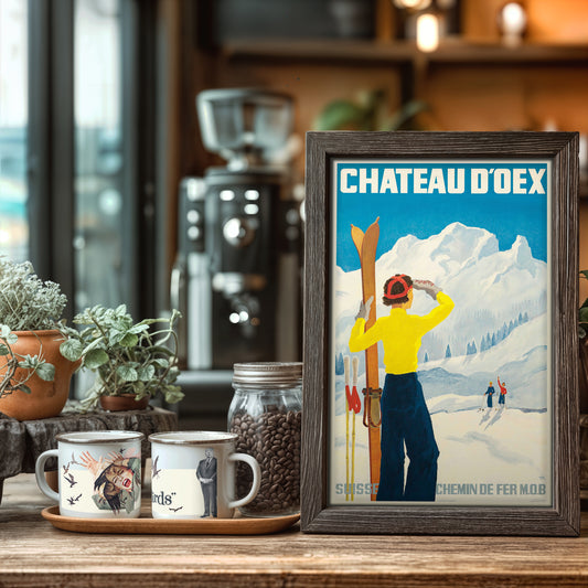 Château d’Oex Winter Ski Poster – Vintage Swiss Alps Travel Art