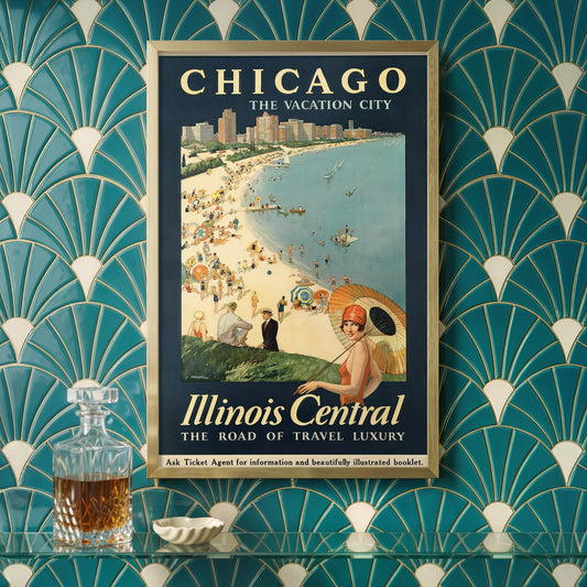 Chicago Vacation City Illinois Central Poster – Vintage Beach Travel Art Print (11x17)