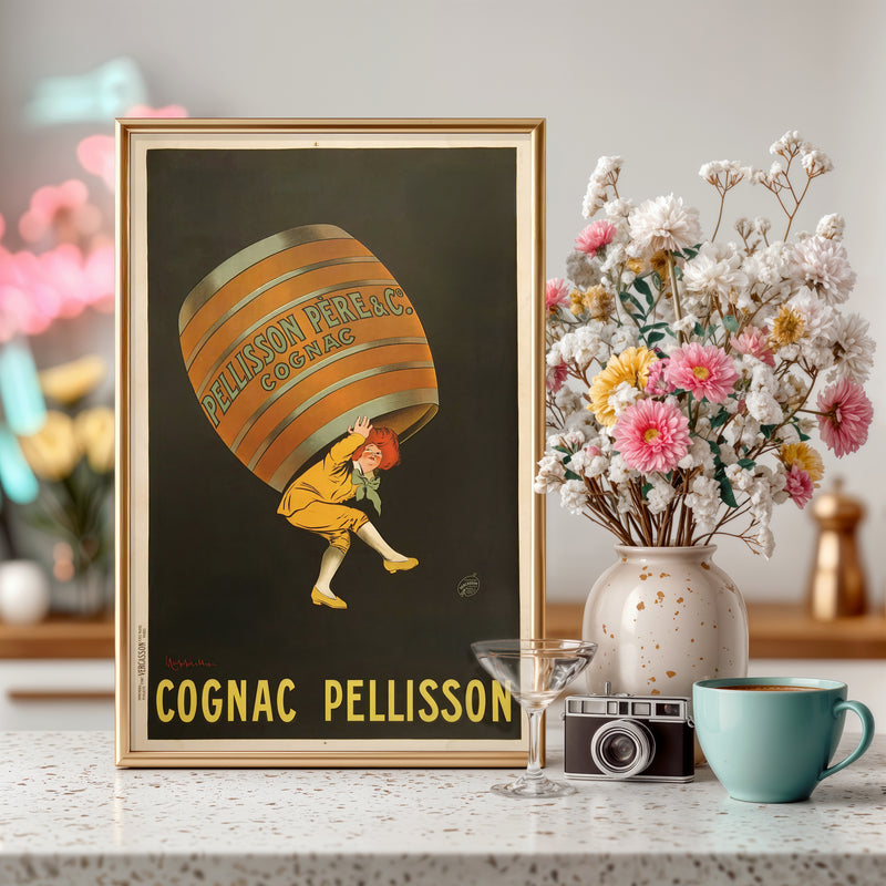Cognac Pellisson Vintage French Poster Print, Belle Époque Advertising Art, Art Nouveau Bar Decor, Liquor/Spirit Wall Art, 11x17