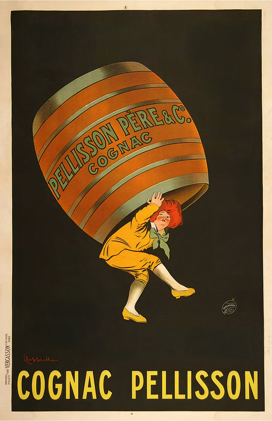 Cognac Pellisson Vintage French Poster Print, Belle Époque Advertising Art, Art Nouveau Bar Decor, Liquor/Spirit Wall Art, 11x17