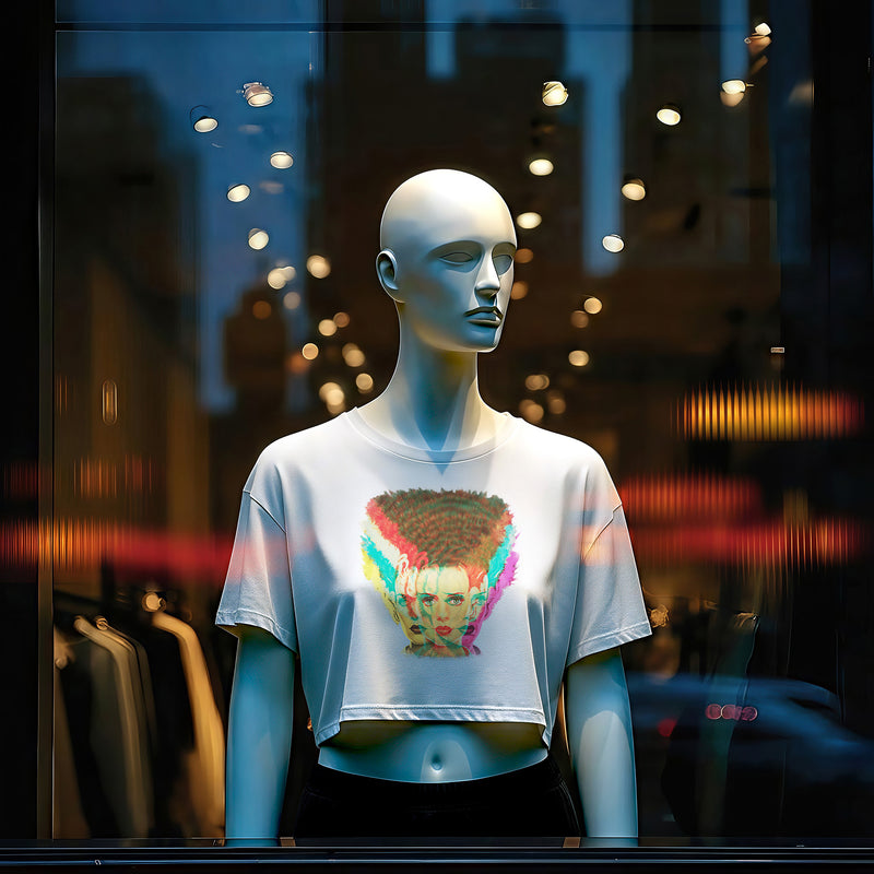 Bride of Frankenstein Crop Top • Vintage Horror Pop Art Shirt for Women • Retro Monster Graphic Tee • Gothic Movie Fashion Gift