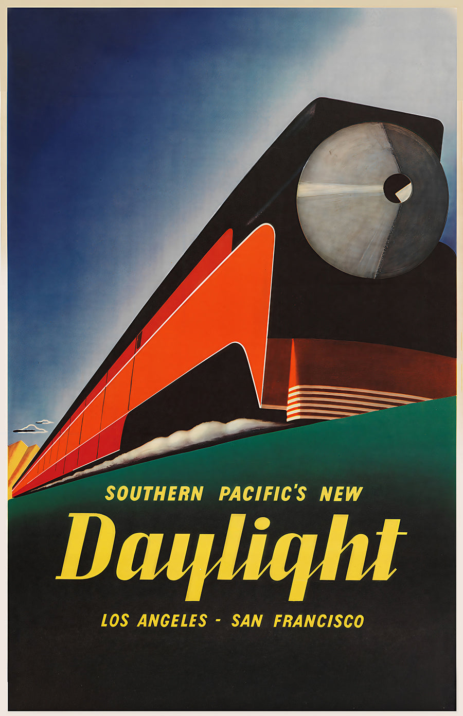 Vintage Art Deco Train Poster, Daylight Train Print Los Angeles San Francisco Wall-Art 11x17
