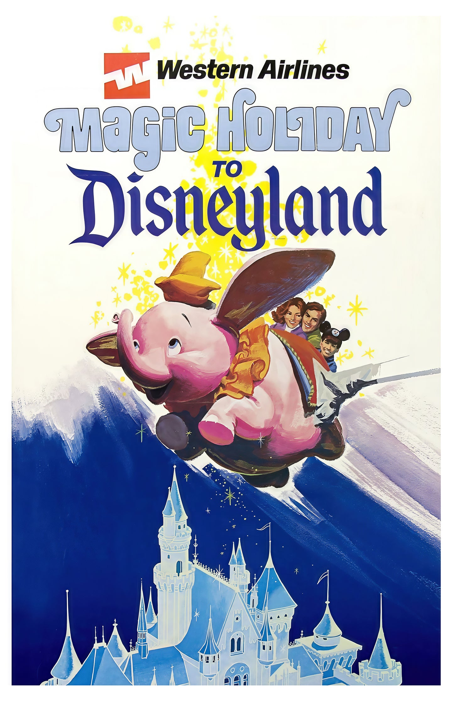 Western Airlines “Magic Holiday to Disneyland” Vintage Travel Poster – Retro Disney Print