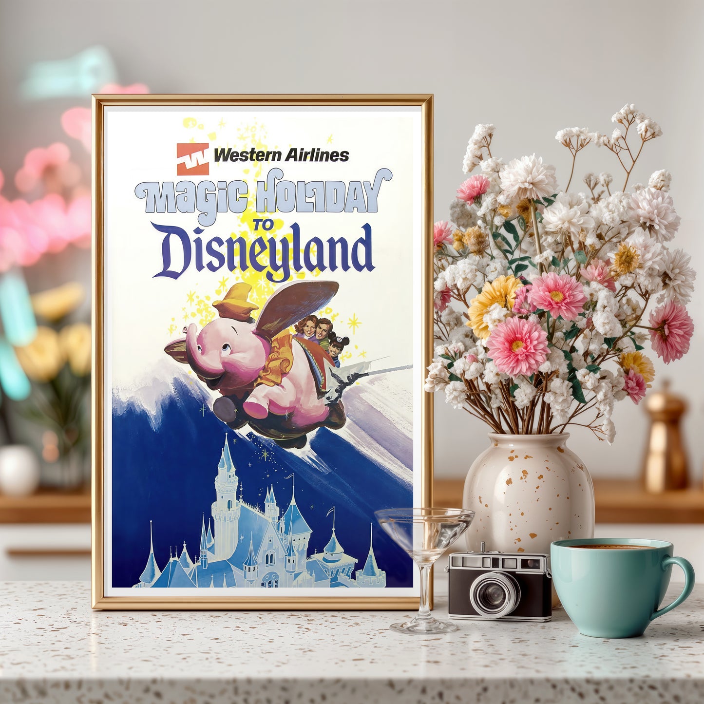 Western Airlines “Magic Holiday to Disneyland” Vintage Travel Poster – Retro Disney Print