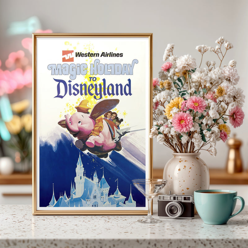 Western Airlines “Magic Holiday to Disneyland” Vintage Travel Poster – Retro Disney Print