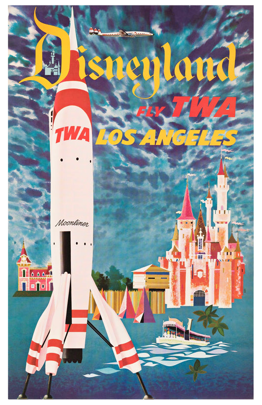 Disneyland TWA Rocket Vintage Travel Poster – Retro Los Angeles Print (11×17)