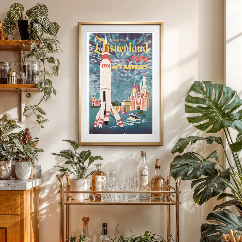 Disneyland TWA Rocket Vintage Travel Poster – Retro Los Angeles Print (11×17)