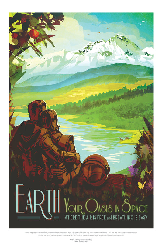 Earth NASA Travel Poster • “Your Oasis in Space” • Retro Sci-Fi Planet Art Print