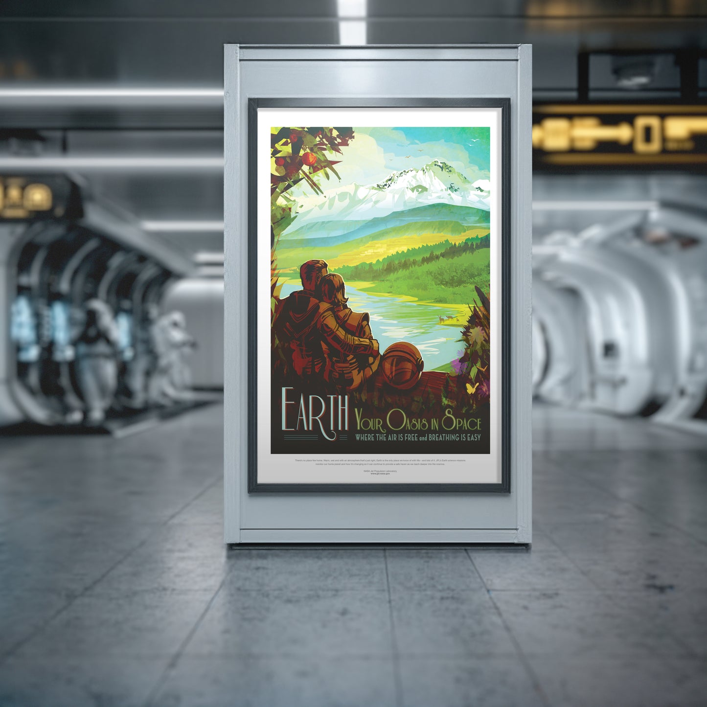 Earth NASA Travel Poster • “Your Oasis in Space” • Retro Sci-Fi Planet Art Print