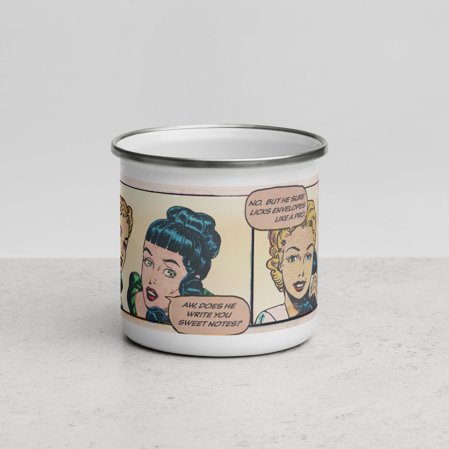 Retro Comic Enamel Mug – Funny Mailman Romance Pop Art Cup