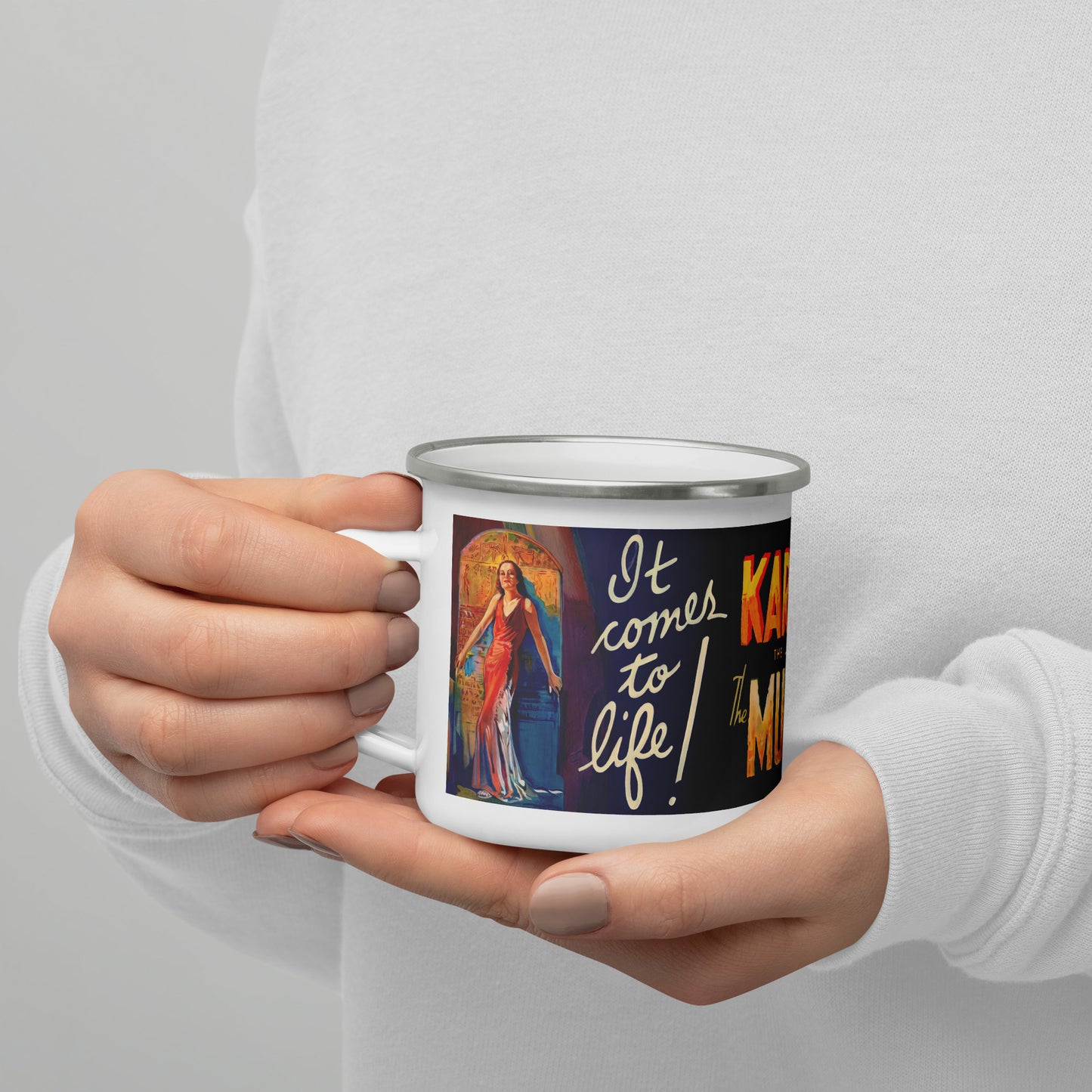 Vintage The Mummy Enamel Coffee Mug • Classic Horror Film Monster Camp Cup • Unisex Gift