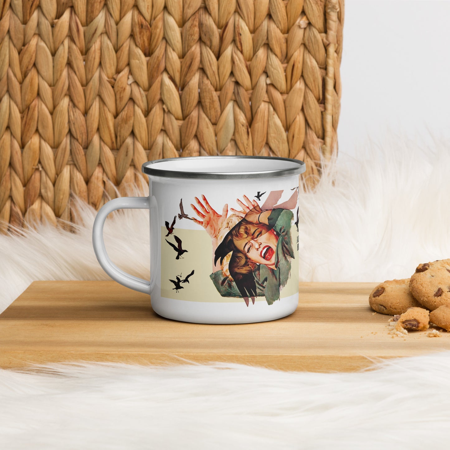 The Birds Enamel Mug • Alfred Hitchcock Vintage Horror Movie Mug • Retro Film Poster Coffee Cup • Classic Cinema Gift