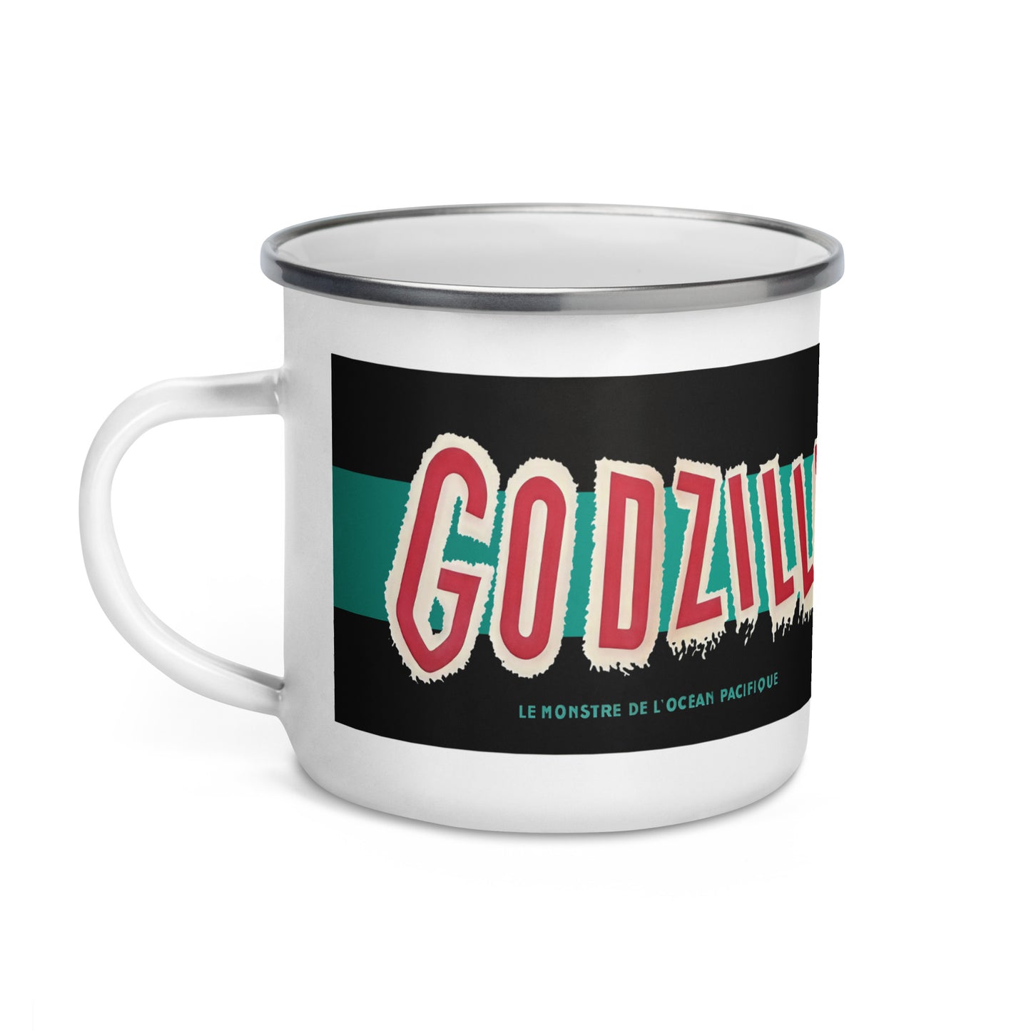 Godzilla Enamel Mug – Vintage French Movie Poster Kaiju Camping Coffee Cup