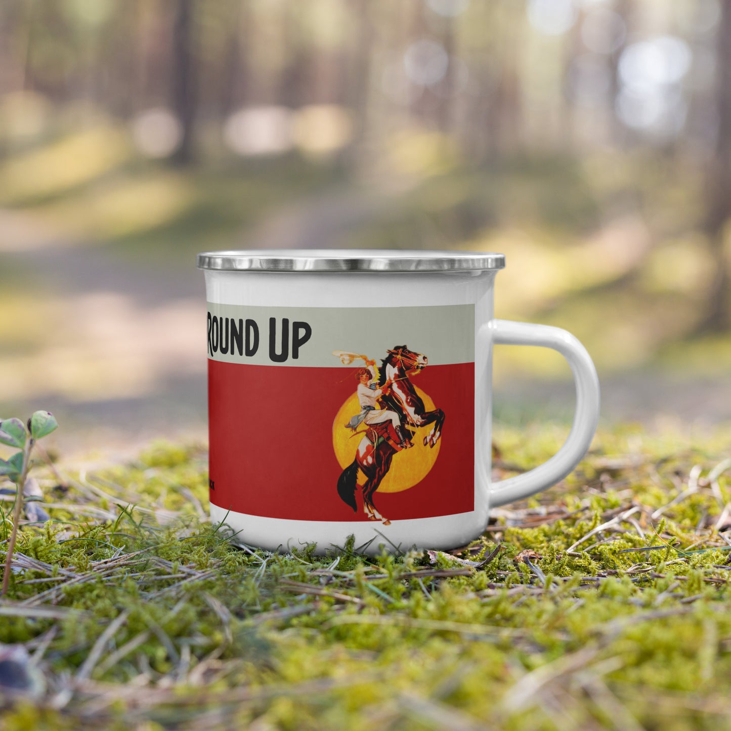 Pendleton Round-Up Enamel Mug • Vintage Western Rodeo Cup • “Let ’Er Buck” Cowboy Coffee Mug