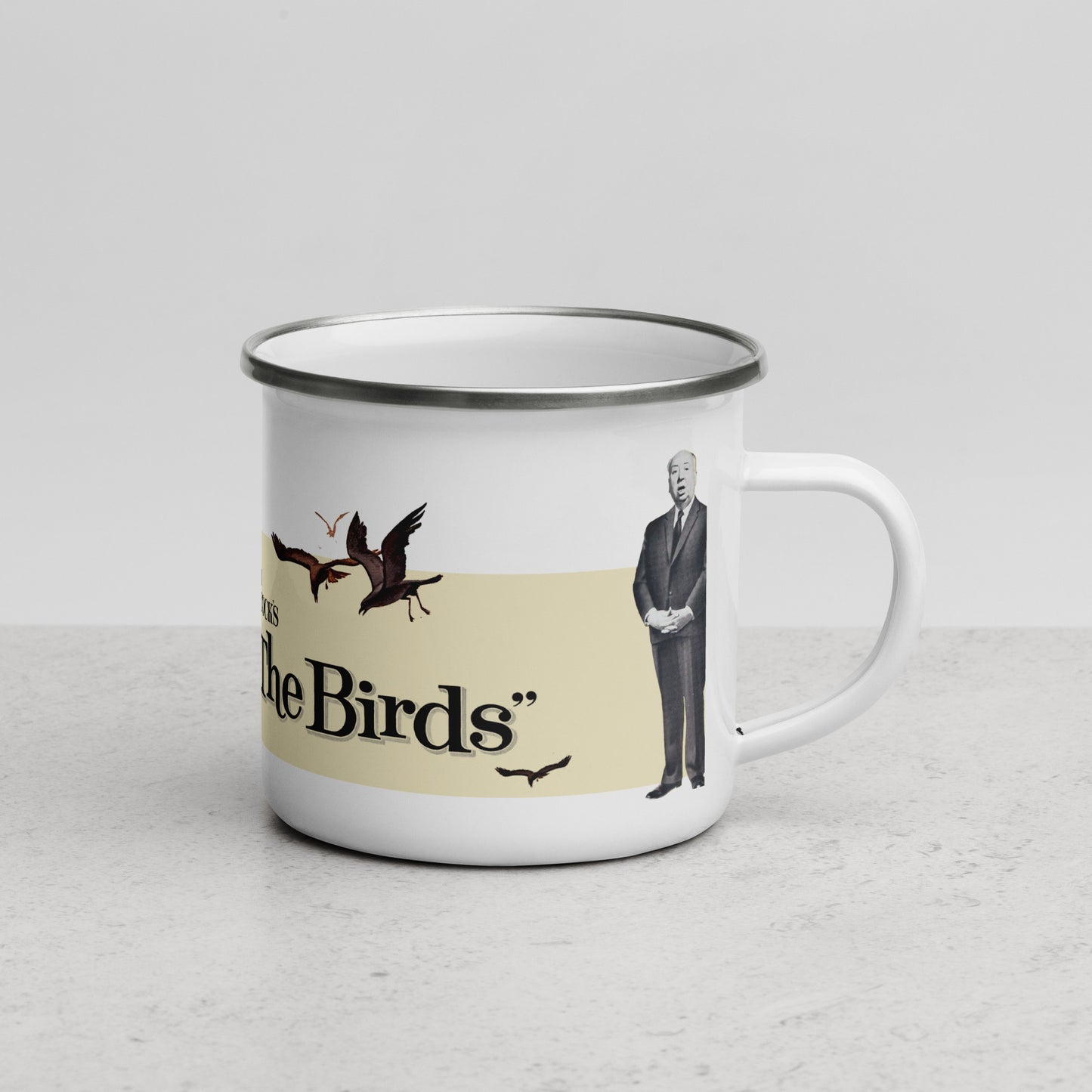 The Birds Enamel Mug • Alfred Hitchcock Vintage Horror Movie Mug • Retro Film Poster Coffee Cup • Classic Cinema Gift