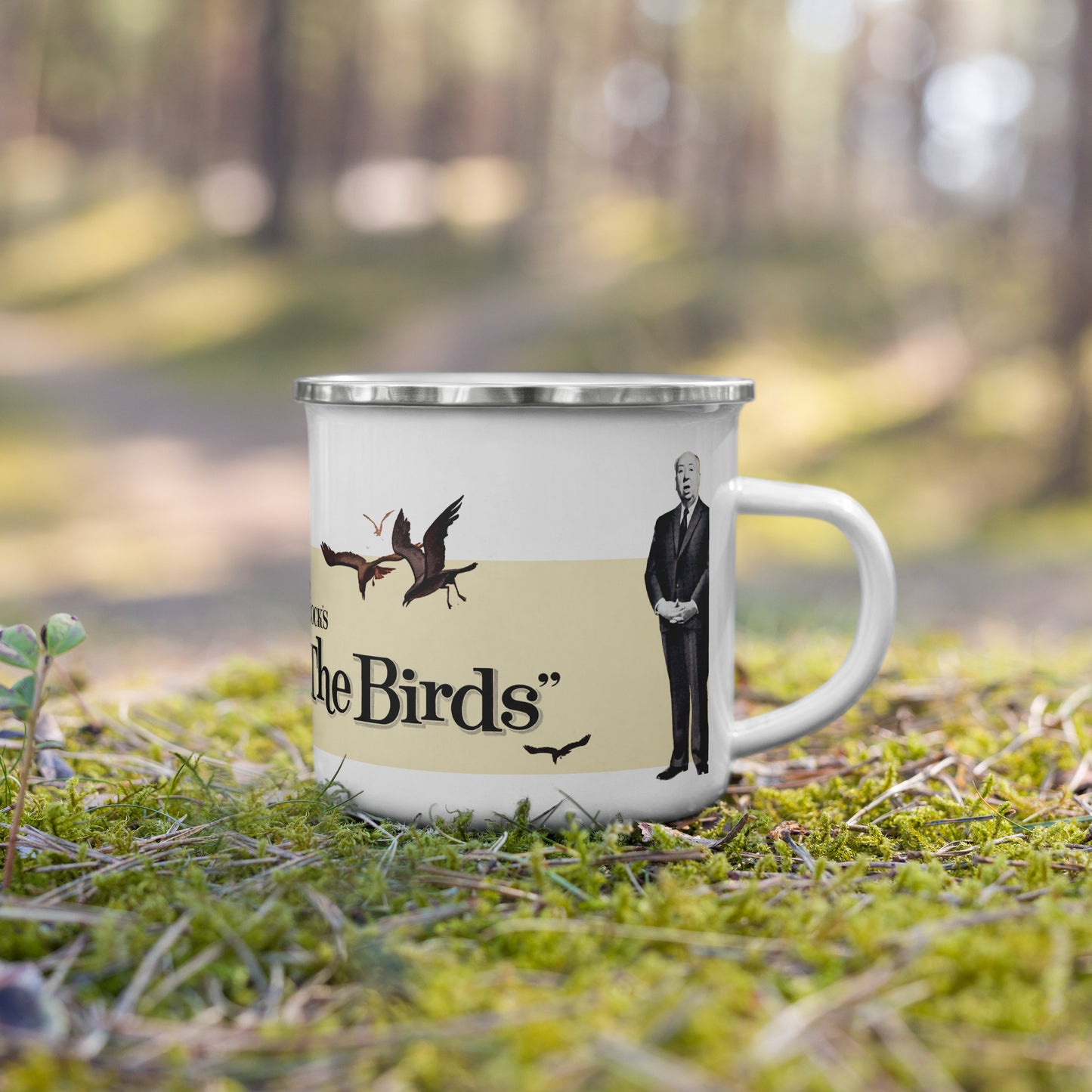 The Birds Enamel Mug • Alfred Hitchcock Vintage Horror Movie Mug • Retro Film Poster Coffee Cup • Classic Cinema Gift