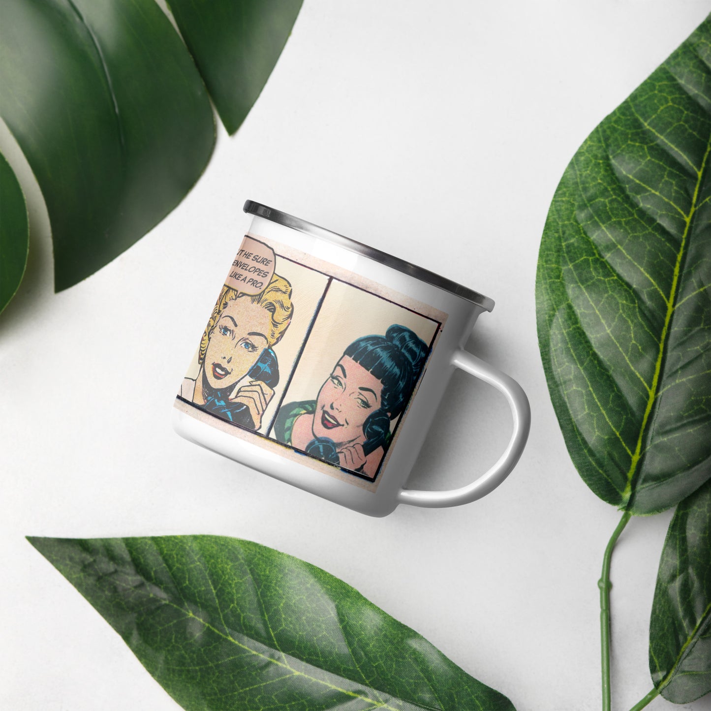 Retro Comic Enamel Mug – Funny Mailman Romance Pop Art Cup