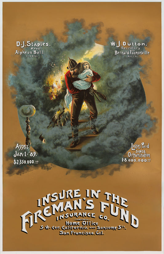 Fireman’s Fund Vintage Poster – Heroic Rescue Insurance Advertisement (1889)