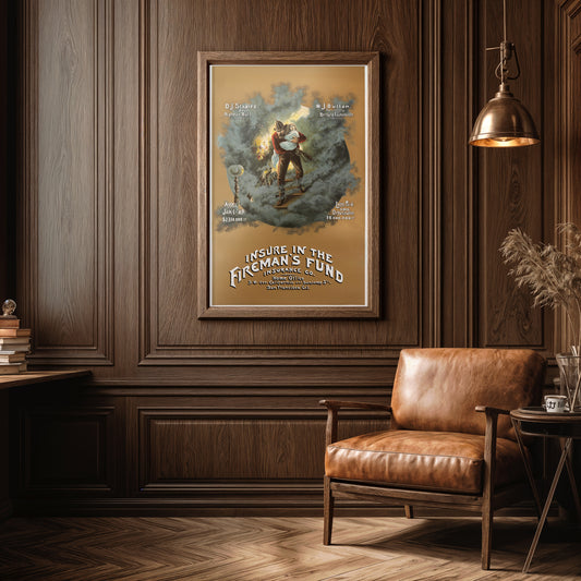 Fireman’s Fund Vintage Poster – Heroic Rescue Insurance Advertisement (1889)