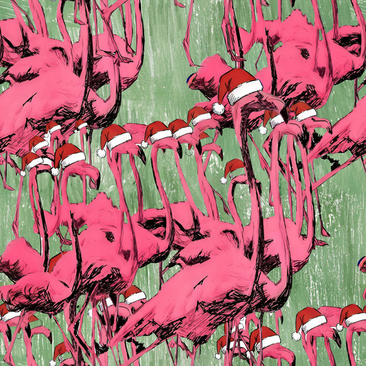 Pink Flamingo Christmas Wrapping Paper – Holiday Flamingos with Santa Hats, Tropical Christmas Gift Wrap, Festive Flamingo Pattern