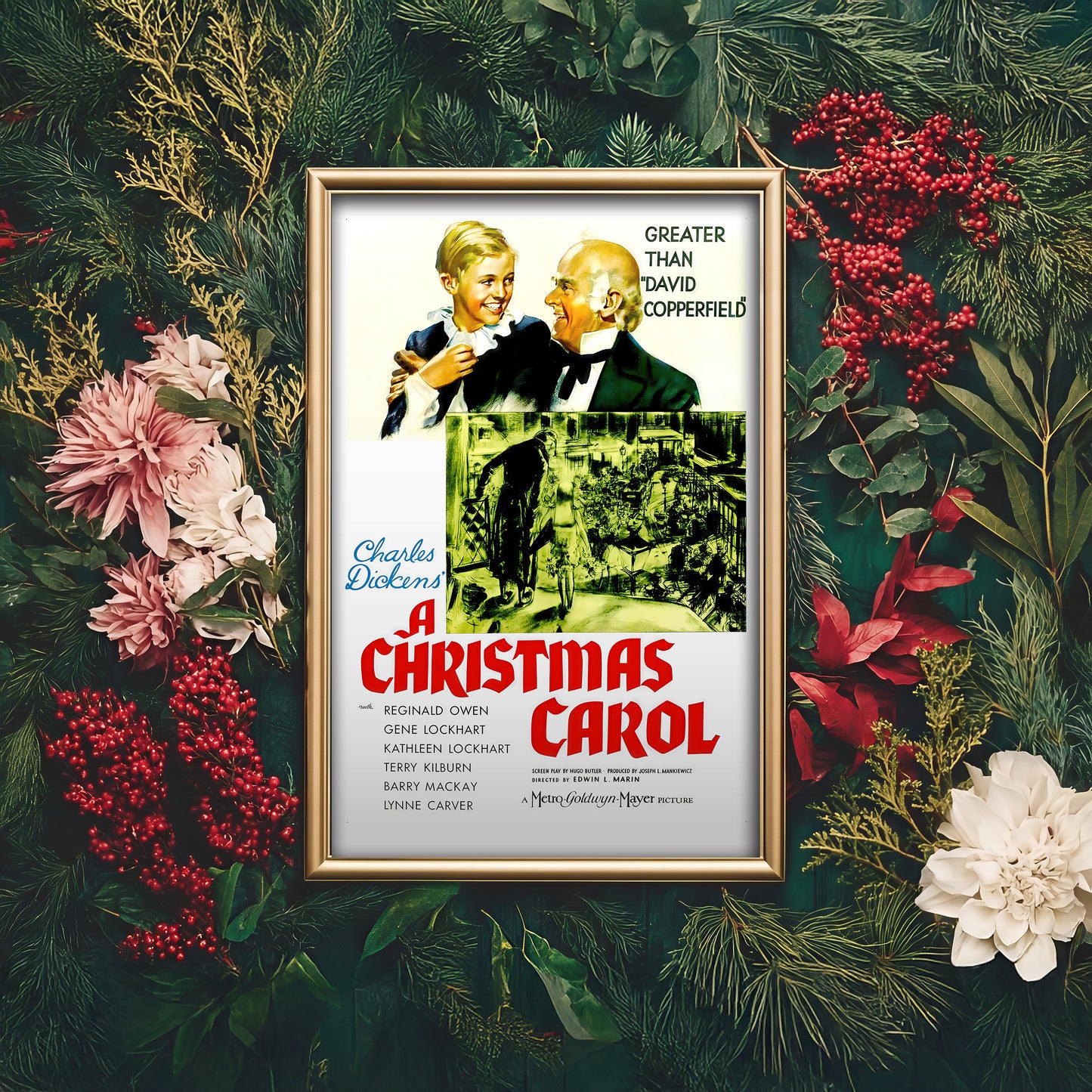 A Christmas Carol Vintage Movie Poster • Classic 1938 Holiday Film Print • Charles Dickens Wall Art