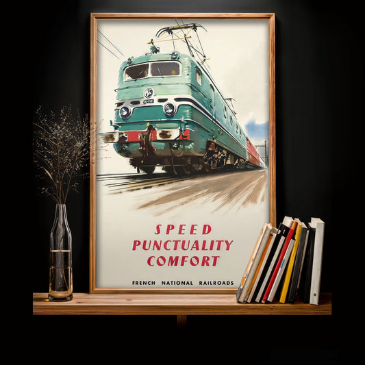 French rail poster vintage train print, Speed Punctuality Comfort, travel wall decor for office