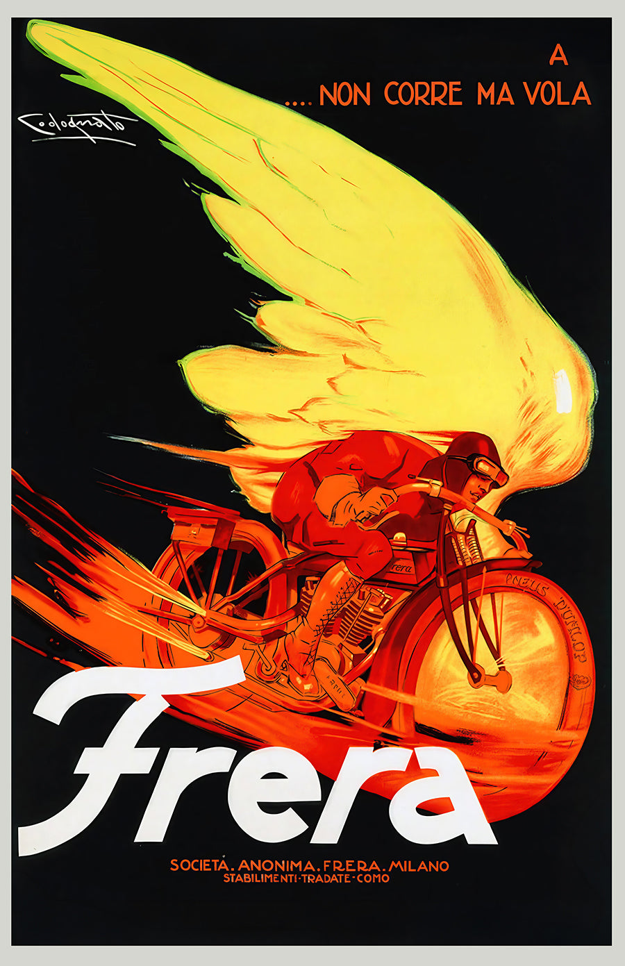 Frera Vintage Motorcycle Poster Print, Italian Art Deco Racing Wall Art, Retro Motorbike Advertising, Milano Italy Speed Poster, 11x17