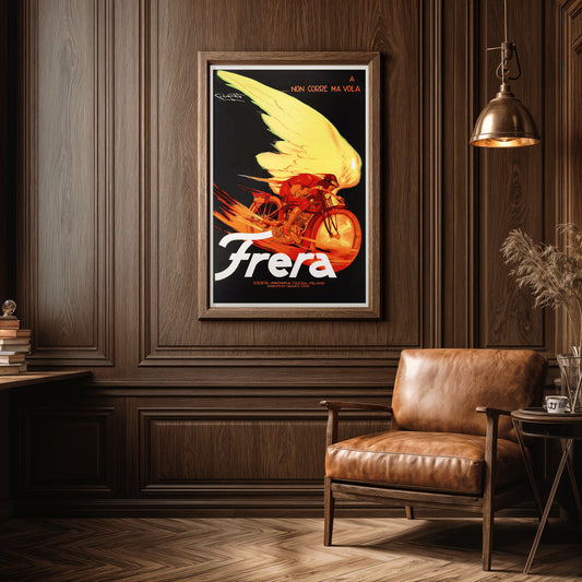 Frera Vintage Motorcycle Poster Print, Italian Art Deco Racing Wall Art, Retro Motorbike Advertising, Milano Italy Speed Poster, 11x17