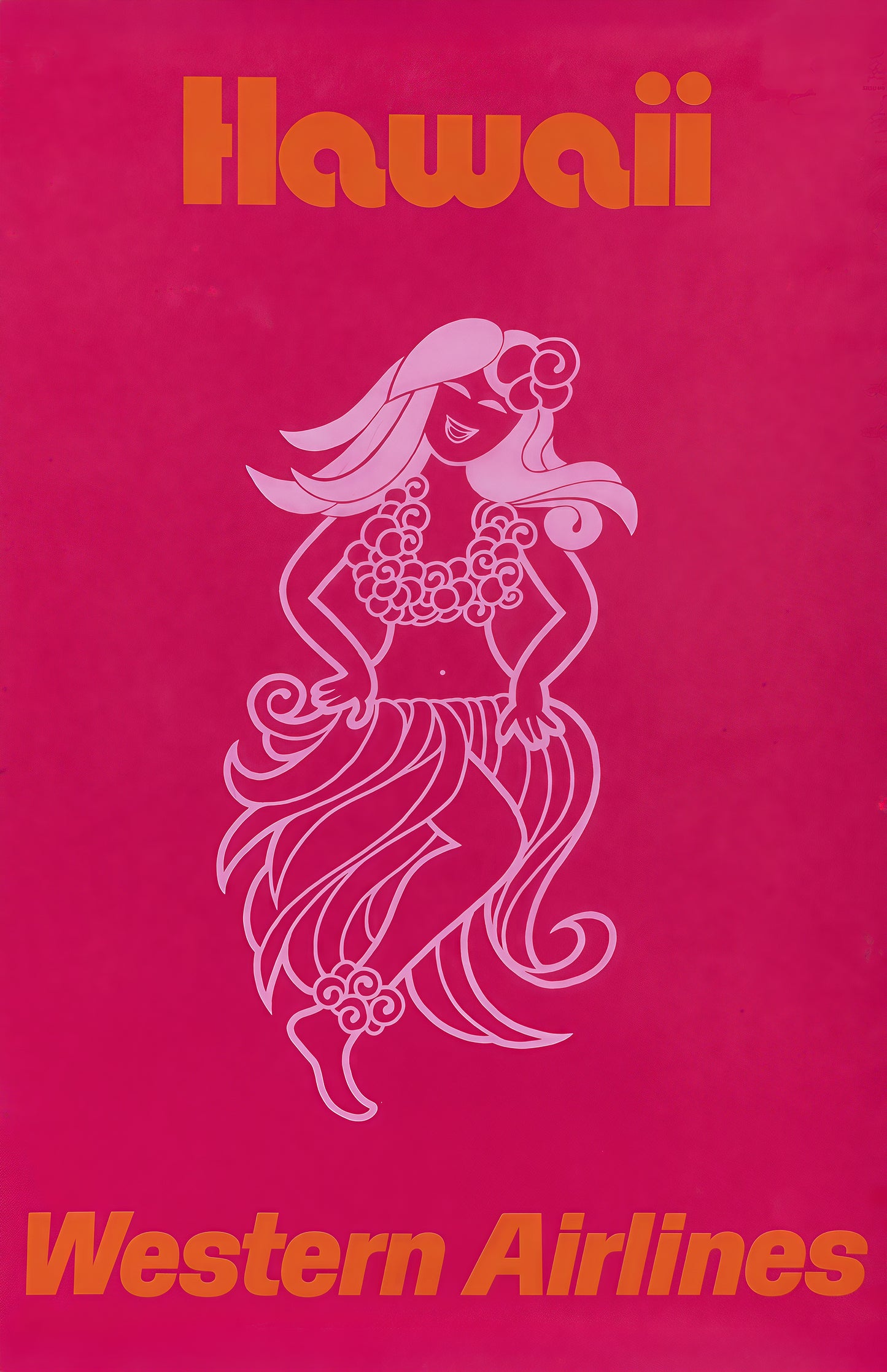 Hawaii Western Airlines Vintage Travel Poster – Retro Pink Hula Art (11×17)