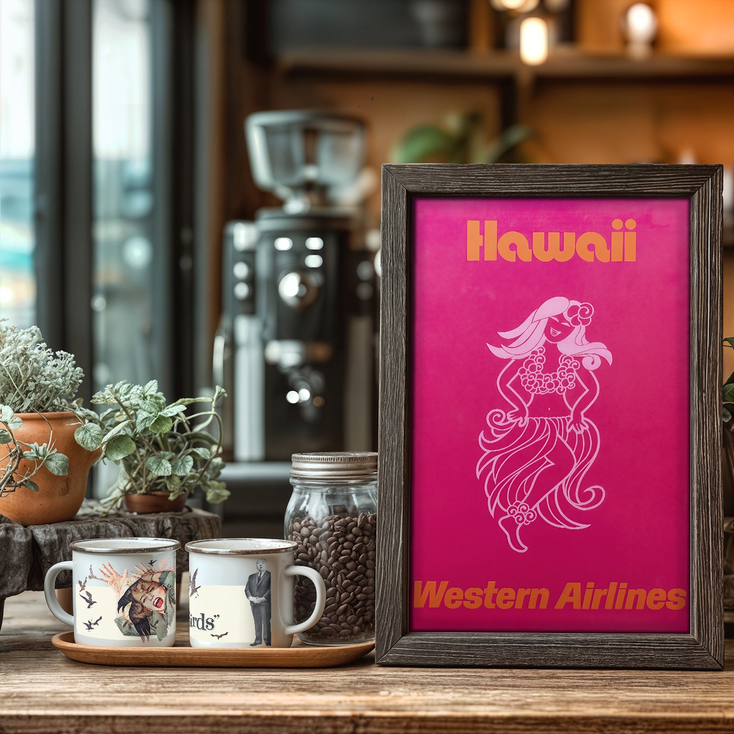 Hawaii Western Airlines Vintage Travel Poster – Retro Pink Hula Art (11×17)