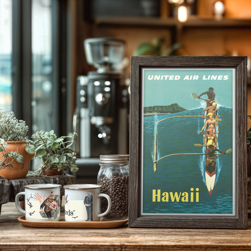 United Air Lines Hawaii – Vintage Outrigger Canoe Travel Poster