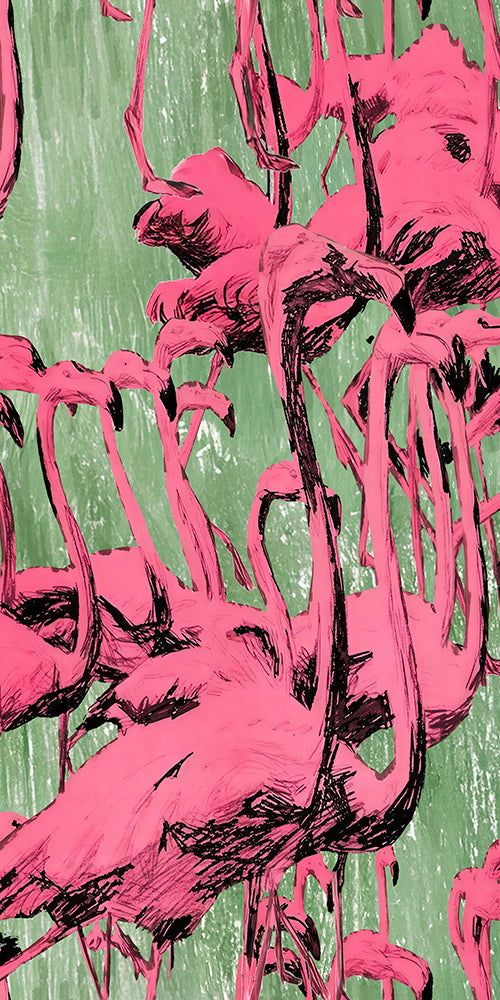 Flamingo Sketch Wrapping Paper – Pink Flamingos on Green Art Print Gift Wrap