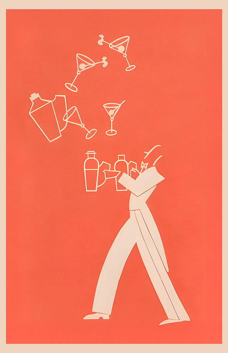 Mid-Century Modern Cocktail Poster – Martini Juggler Bar Art Print, Retro Lounge & Mixology Illustration