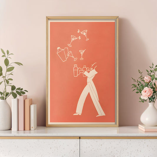 Mid-Century Modern Cocktail Poster – Martini Juggler Bar Art Print, Retro Lounge & Mixology Illustration