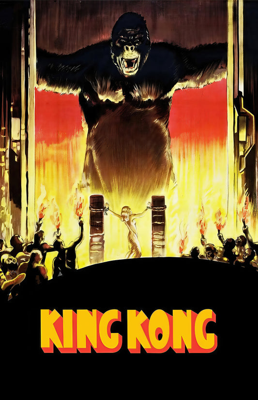 King Kong Vintage Movie Poster — 1933 Classic Restored Print | Torchlit Altar Scene | Retro Monster Wall Decor