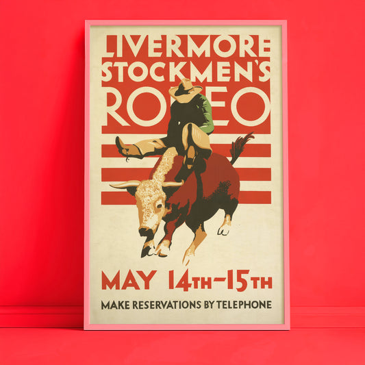 Livermore Stockmen’s Rodeo Poster • Vintage Western Rodeo Print • Cowboy Bull Riding Wall Art • Rustic Americana Decor