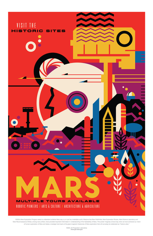 NASA “Visit Mars” Retro Travel Poster • Futuristic Space Tourism Art Print