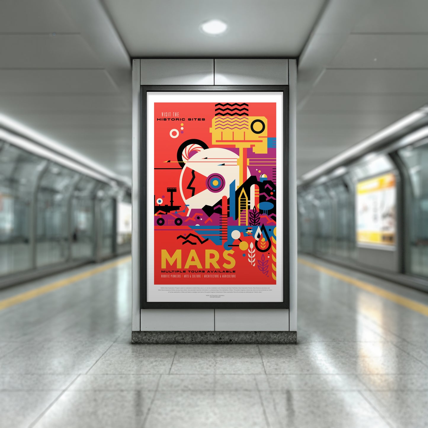 NASA “Visit Mars” Retro Travel Poster • Futuristic Space Tourism Art Print