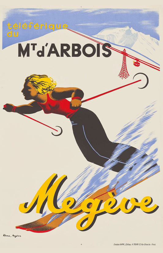 Vintage Megève Ski Poster – Mt. d’Arbois Téléphérique