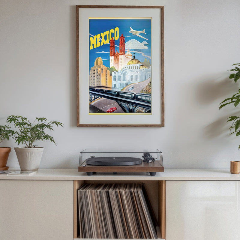 Mexico City travel poster print, vintage architecture art, retro aviation tourism wall decor 11x17